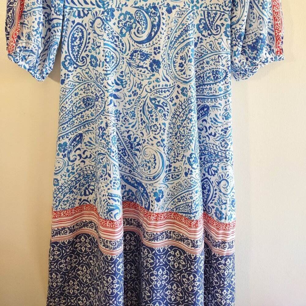 ZARA Paisley Floral Linen Maxi Dress Euro Summer Boho Beach Resort Size Small - Picture 10 of 13